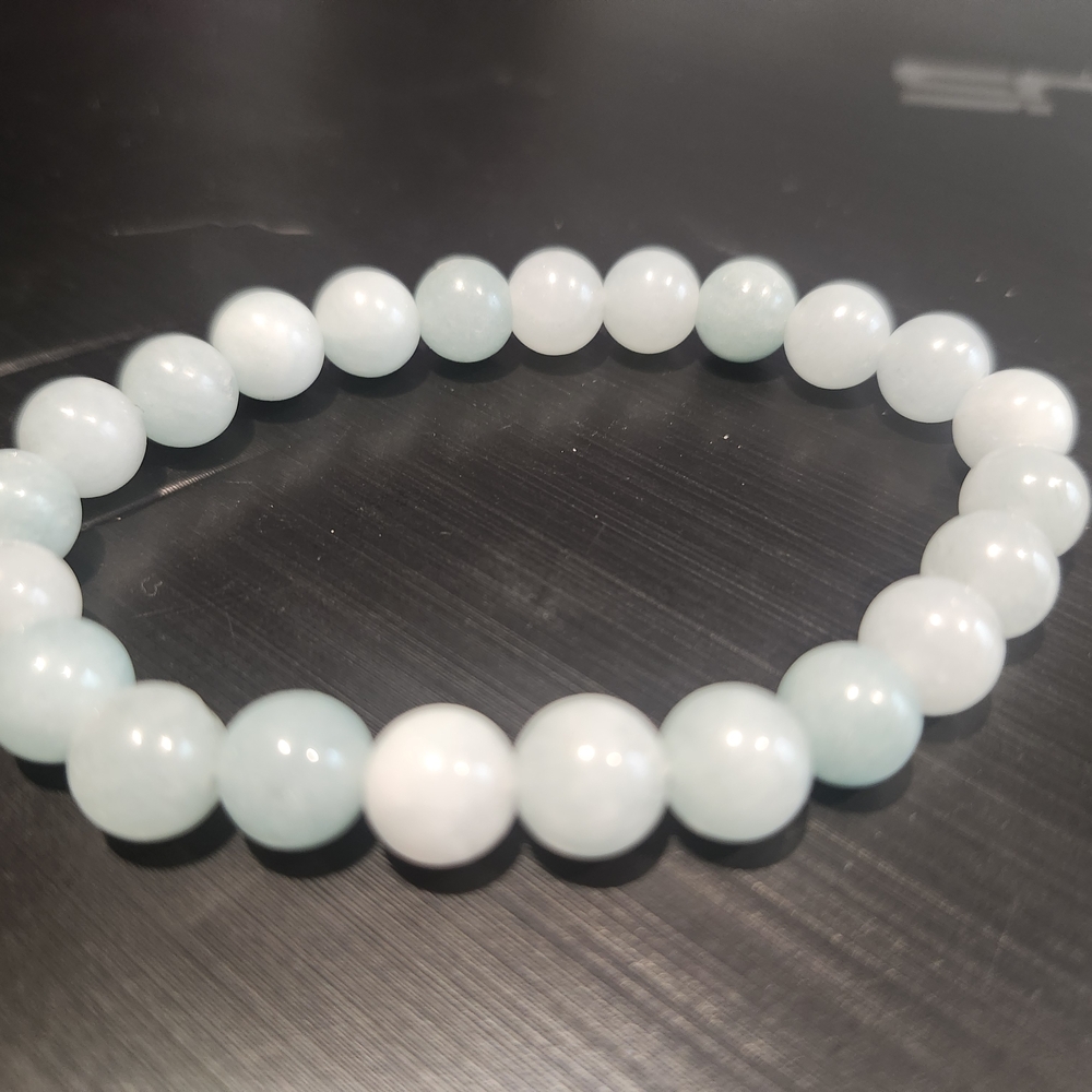 Elegant White and Light Blue Beaded Bracelet